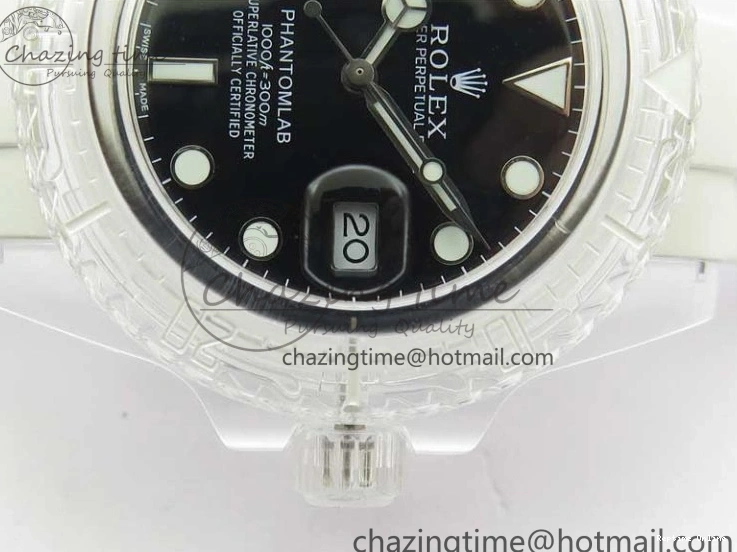 0112 Submariner Phantomlab Transparent KZF Best Edition Black Dial on White Rubber Strap VR StreetReady 2567